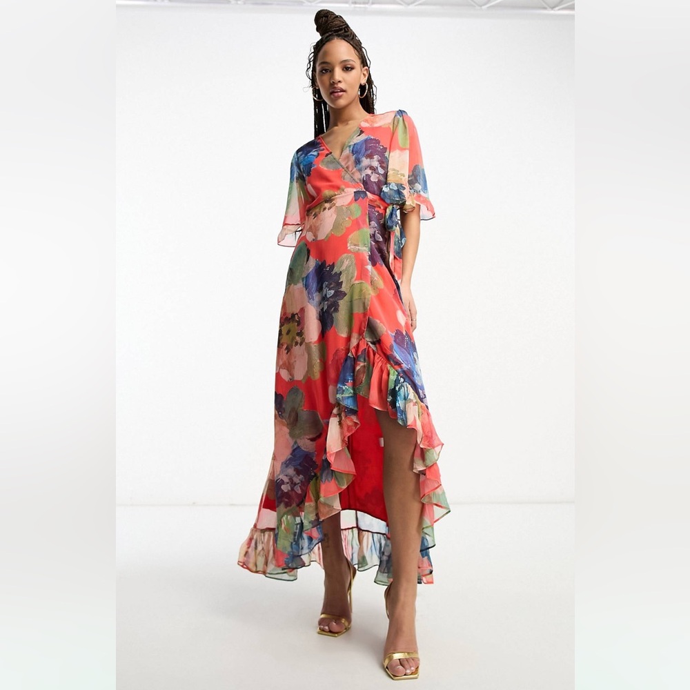 NWT Asos Hope and Ivory wrap midaxi dress in mixed floral , size 8